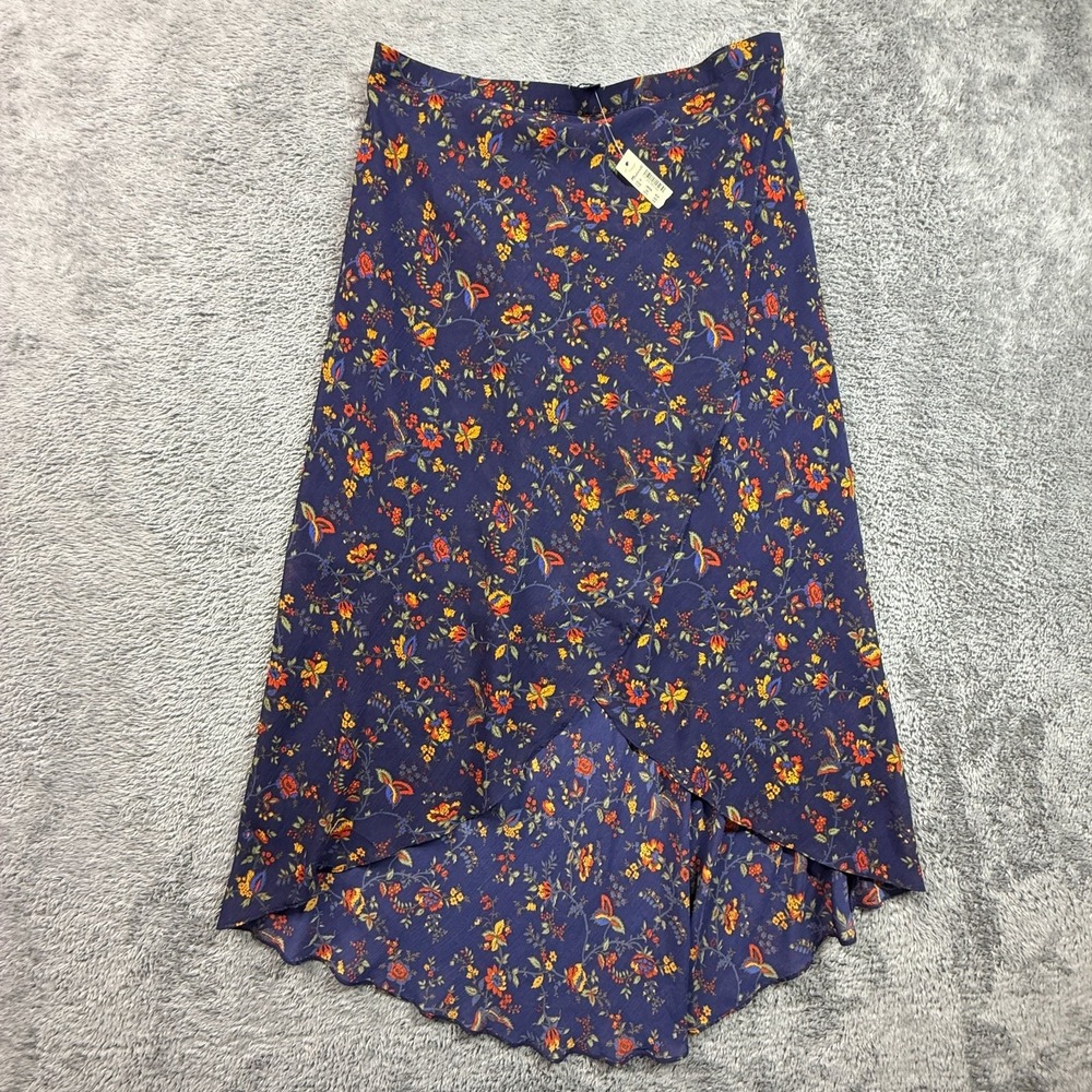 Madewell Navy Floral High-Low Skirt with Orange & Yellow Accents